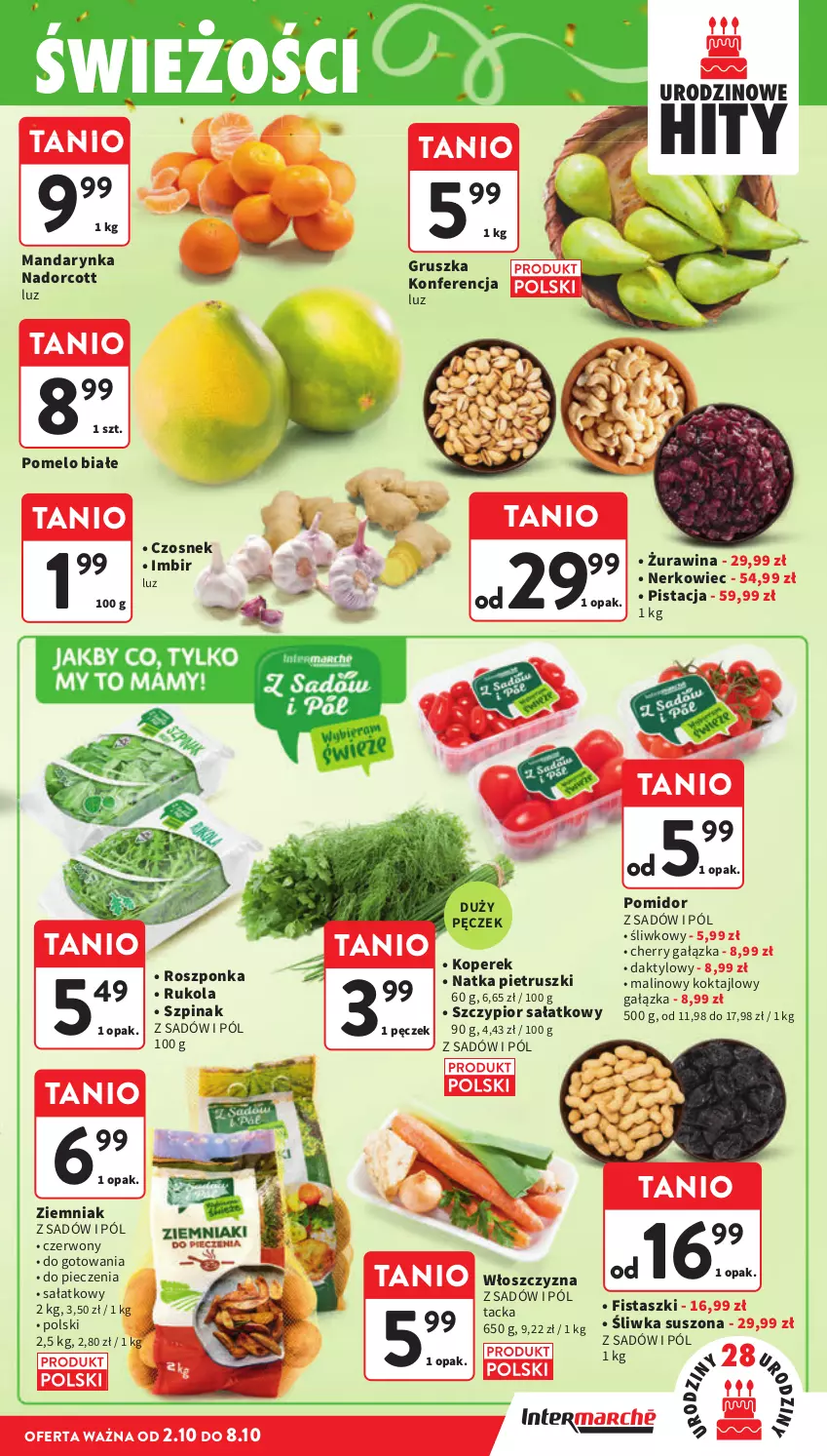 Gazetka promocyjna Intermarche - Gazetka promocyjna - ważna 02.10 do 08.10.2025 - strona 19 - produkty: Czosnek, Imbir, Natka pietruszki, Piec, Pomelo, Roszponka, Rukola, Sałat, Szpinak