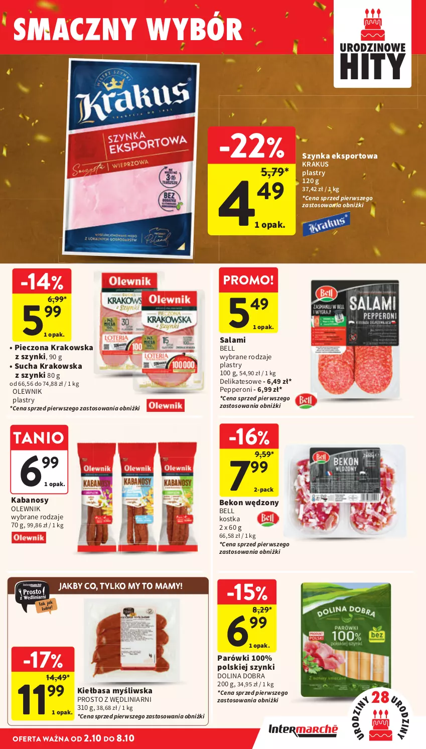 Gazetka promocyjna Intermarche - Gazetka promocyjna - ważna 02.10 do 08.10.2025 - strona 25 - produkty: Beko, Bell, Kabanos, Kiełbasa, Krakus, Olewnik, Parówki, Piec, Por, Salami, Sport, Szynka