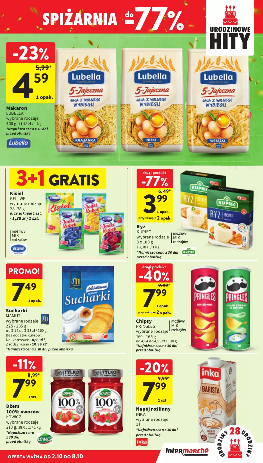 Gazetka promocyjna Intermarche - Gazetka promocyjna - ważna 02.10 do 08.10.2025 - strona 33 - produkty: Bell, Bella, Chipsy, Dżem, Gra, Inka, Kisiel, Kupiec, Lubella, Makaron, Napój, Napój roślinny, Piec, Pringles, Ryż