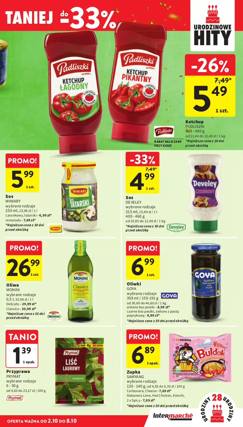 Gazetka promocyjna Intermarche - Gazetka promocyjna - ważna 02.10 do 08.10.2025 - strona 35 - produkty: Ketchup, Monini, Oliwa, Oliwki, Prymat, Pudliszki, Sos, Sos czosnkowy, Winiary