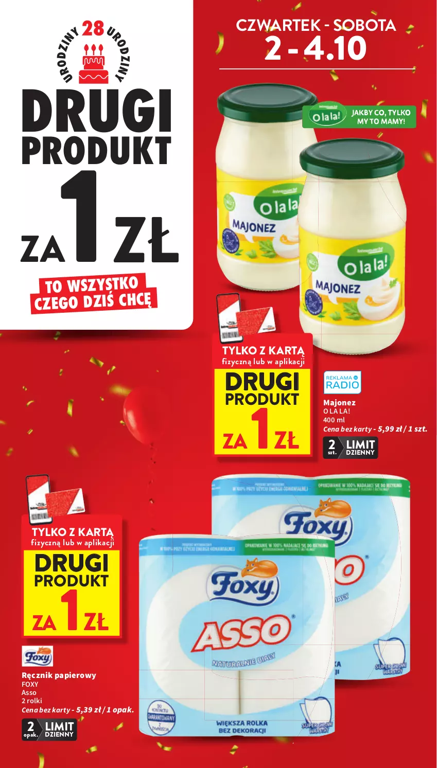 Gazetka promocyjna Intermarche - Gazetka promocyjna - ważna 02.10 do 08.10.2025 - strona 4 - produkty: Foxy, Majonez, Papier, Ręcznik, Rolki