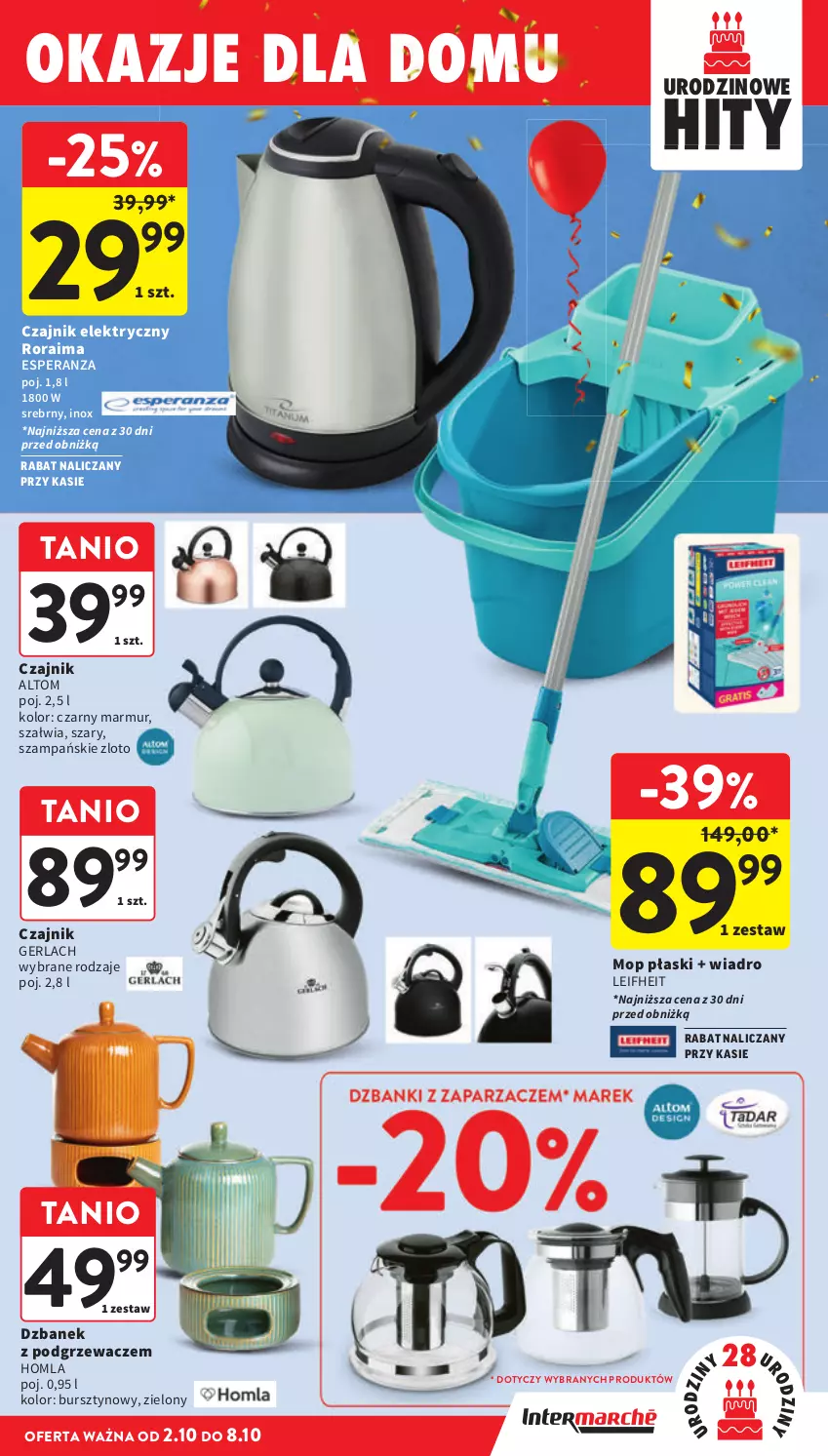 Gazetka promocyjna Intermarche - Gazetka promocyjna - ważna 02.10 do 08.10.2025 - strona 45 - produkty: Bursztyn, Czajnik, Czajnik elektryczny, Dzbanek, Mop, Podgrzewacze, Wiadro