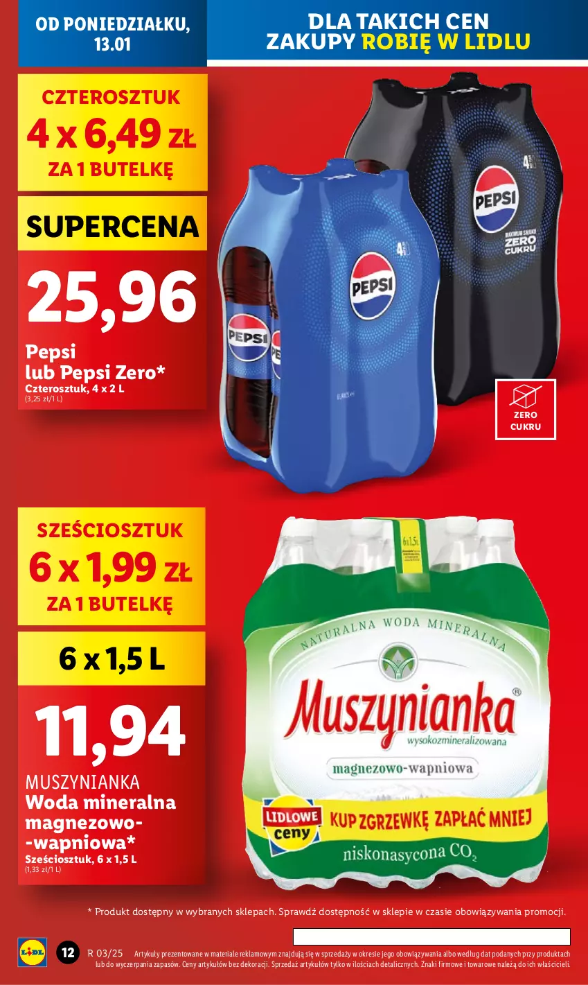 Gazetka promocyjna Lidl - GAZETKA - ważna 13.01 do 15.01.2025 - strona 12 - produkty: Magnez, Mus, Muszynianka, Pepsi, Woda, Woda mineralna