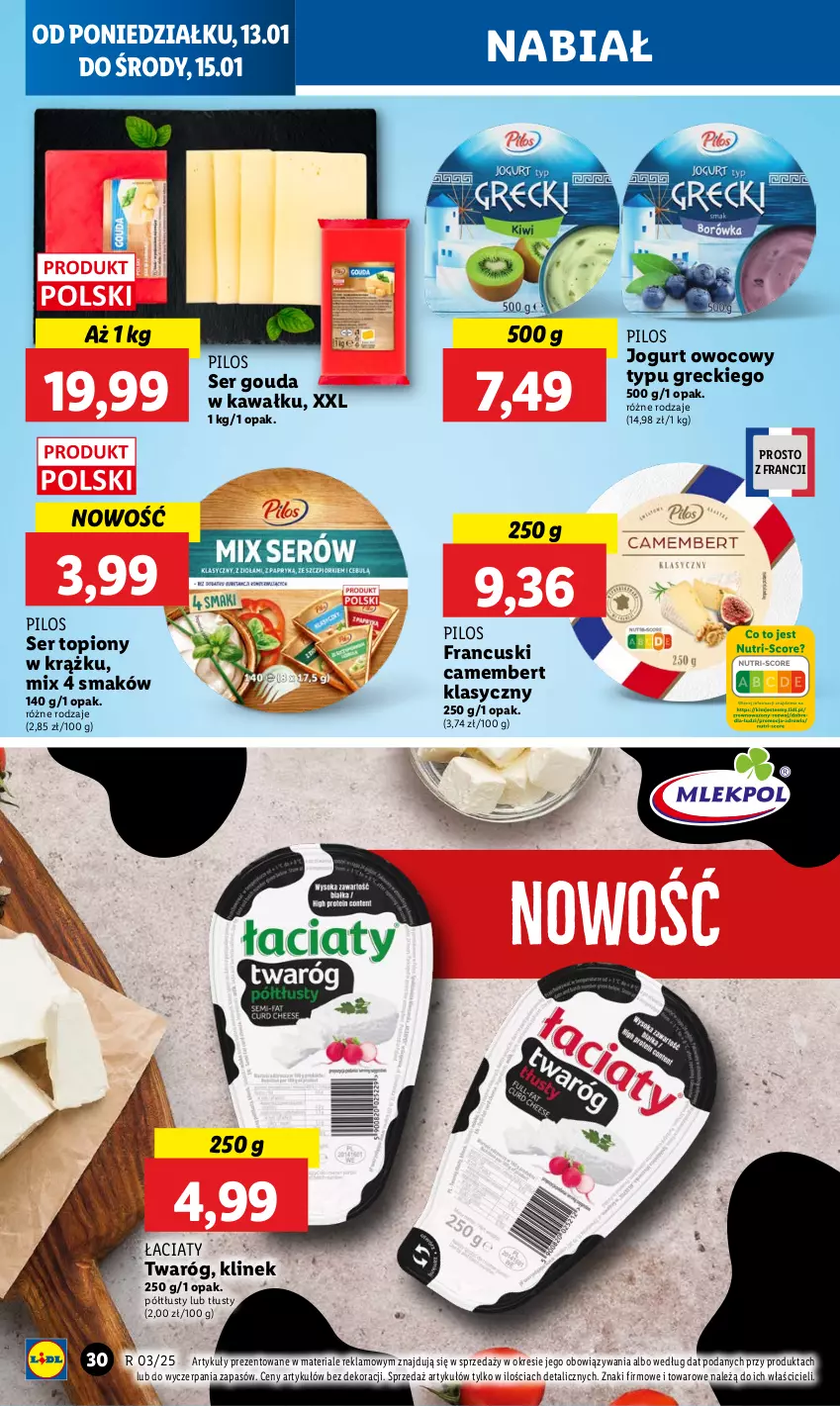 Gazetka promocyjna Lidl - GAZETKA - ważna 13.01 do 15.01.2025 - strona 34 - produkty: Camembert, Gouda, Jogurt, Jogurt owocowy, Kawa, Pilos, Ser, Ser topiony, Top, Twaróg