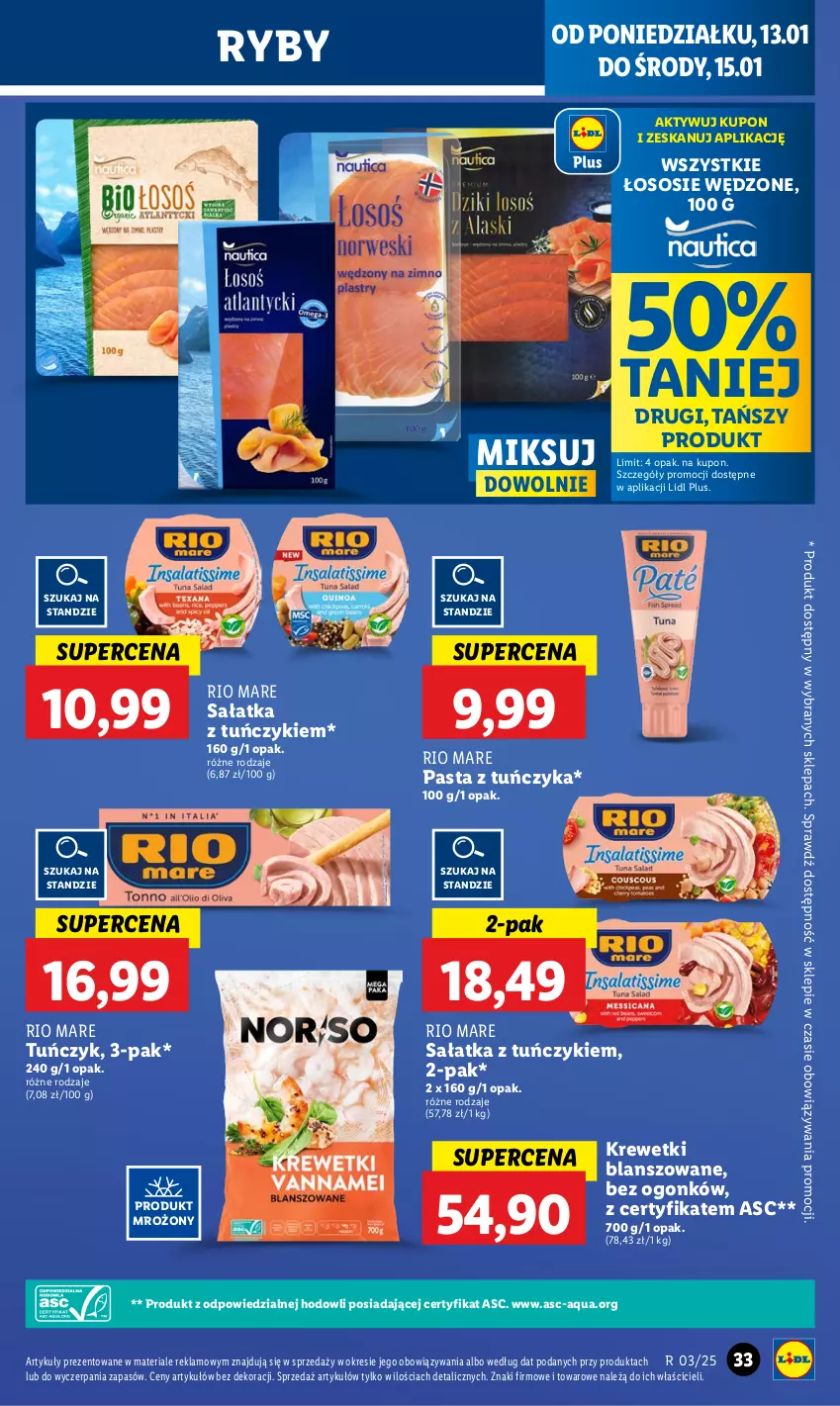 Gazetka promocyjna Lidl - GAZETKA - ważna 13.01 do 15.01.2025 - strona 37 - produkty: Krewetki, Rio Mare, Sałat, Sałatka, Sos, Tuńczyk