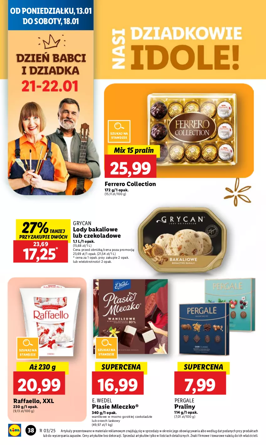 Gazetka promocyjna Lidl - GAZETKA - ważna 13.01 do 15.01.2025 - strona 42 - produkty: E. Wedel, Fa, Ferrero, Gry, Lody, Mleczko, Praliny, Ptasie mleczko, Raffaello