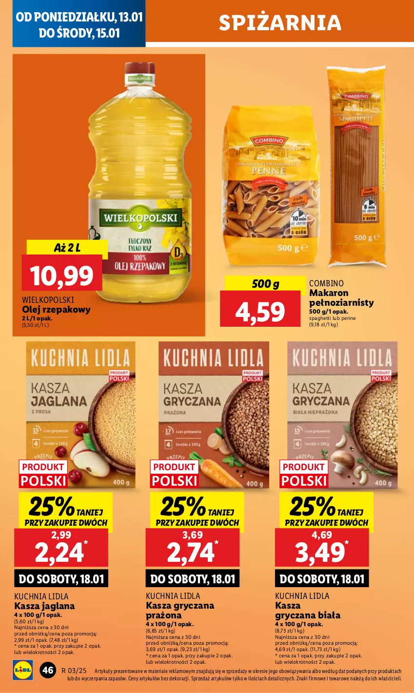 Gazetka promocyjna Lidl - GAZETKA - ważna 13.01 do 15.01.2025 - strona 52 - produkty: Gry, Kasza, Kasza gryczana, Kasza jaglana, Kuchnia, LANA, Makaron, Olej, Olej rzepakowy, Penne, Spaghetti