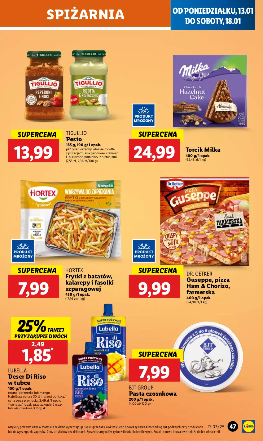 Gazetka promocyjna Lidl - GAZETKA - ważna 13.01 do 15.01.2025 - strona 53 - produkty: Bell, Bella, Deser, Dr. Oetker, Fa, Frytki, Frytki z batatów, Hortex, Lubella, Mango, Milka, Orzechy włoskie, Papryka, Pesto, Pizza, Pomidory, Por, Ricotta, Ser, Suszone pomidory