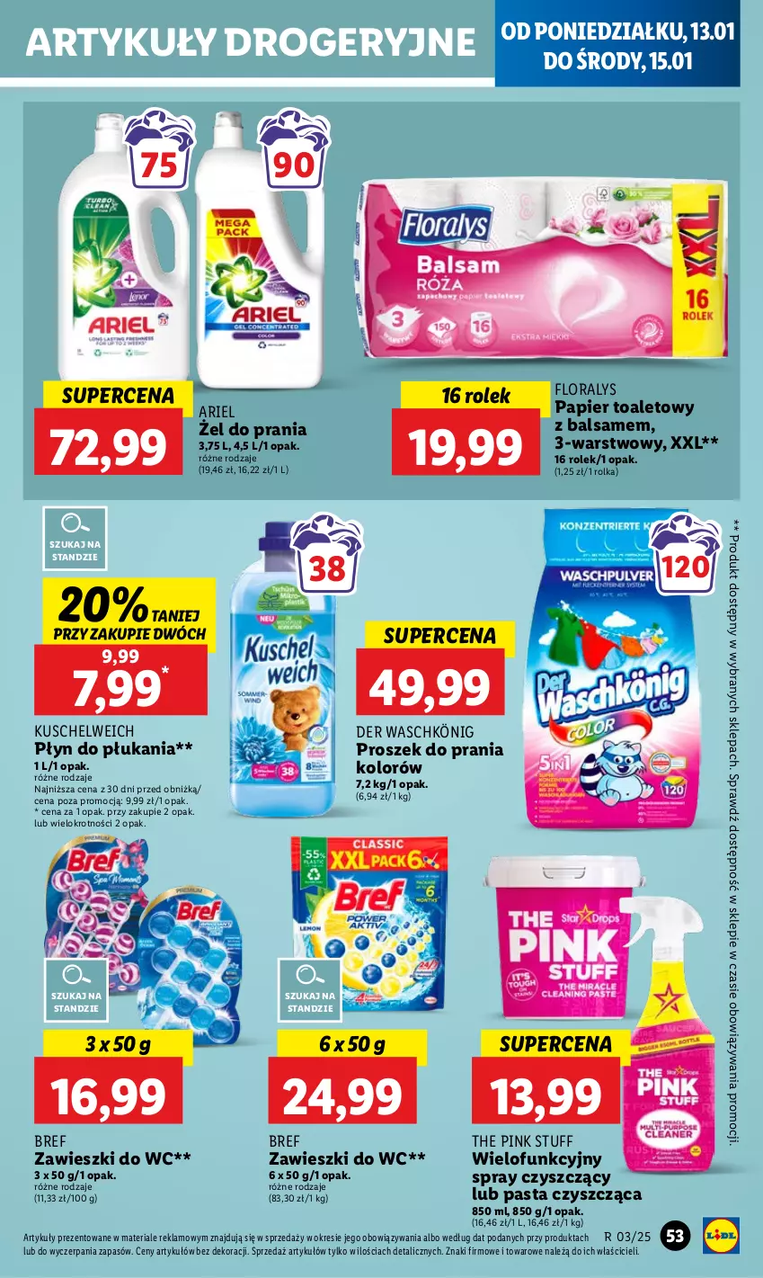 Gazetka promocyjna Lidl - GAZETKA - ważna 13.01 do 15.01.2025 - strona 59 - produkty: Ariel, Bref, Flora, König, Papier, Papier toaletowy, Płyn do płukania, Proszek do prania, Zawieszki