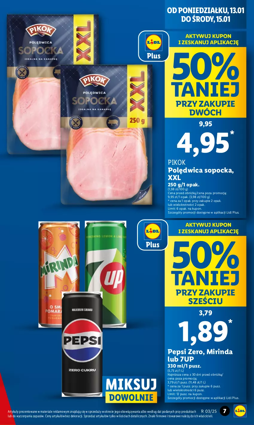 Gazetka promocyjna Lidl - GAZETKA - ważna 13.01 do 15.01.2025 - strona 7 - produkty: 7up, Mirinda, Pepsi, PIKOK, Polędwica