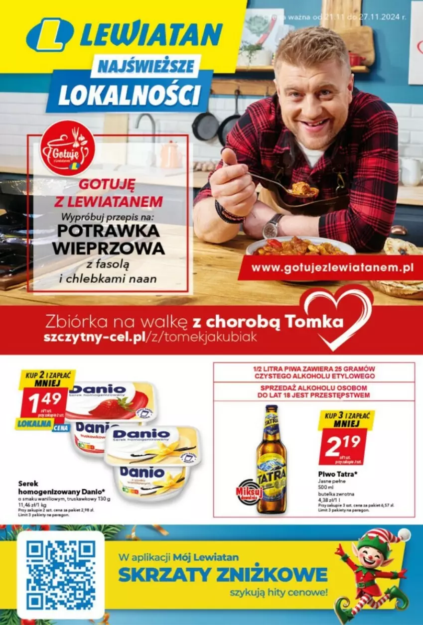 Gazetka promocyjna Lewiatan - ważna 21.11 do 27.11.2024 - strona 1 - produkty: Chleb, Danio, Fa, Piwo, Ser, Serek, Skrzat, Tatra