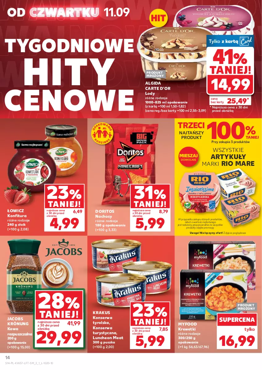 Gazetka promocyjna Kaufland - Gazetka tygodnia - ważna 11.09 do 17.09.2025 - strona 14 - produkty: Algida, Jacobs, Jacobs Krönung, Kawa, Kawa rozpuszczalna, Konfitura, Konserwa turystyczna, Krakus, Krewetki, LG, Lody, Por, Rio Mare, Ser, Waga