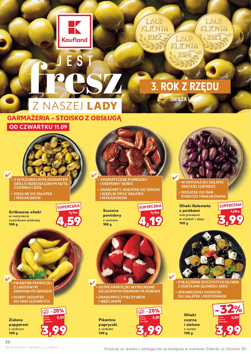Gazetka promocyjna Kaufland - Gazetka tygodnia - ważna 11.09 do 17.09.2025 - strona 30 - produkty: Grill, Makaron, Olej, Oliwki, Oliwki czarne, Piec, Pomidory, Sałat, Ser, Serek, Suszone pomidory, Wędlina