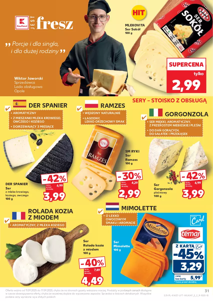 Gazetka promocyjna Kaufland - Gazetka tygodnia - ważna 11.09 do 17.09.2025 - strona 31 - produkty: Gorgonzola, Mimolette, Mleko, Mlekovita, Por, Rolada, Sałat, Ser, Sok, Sokół