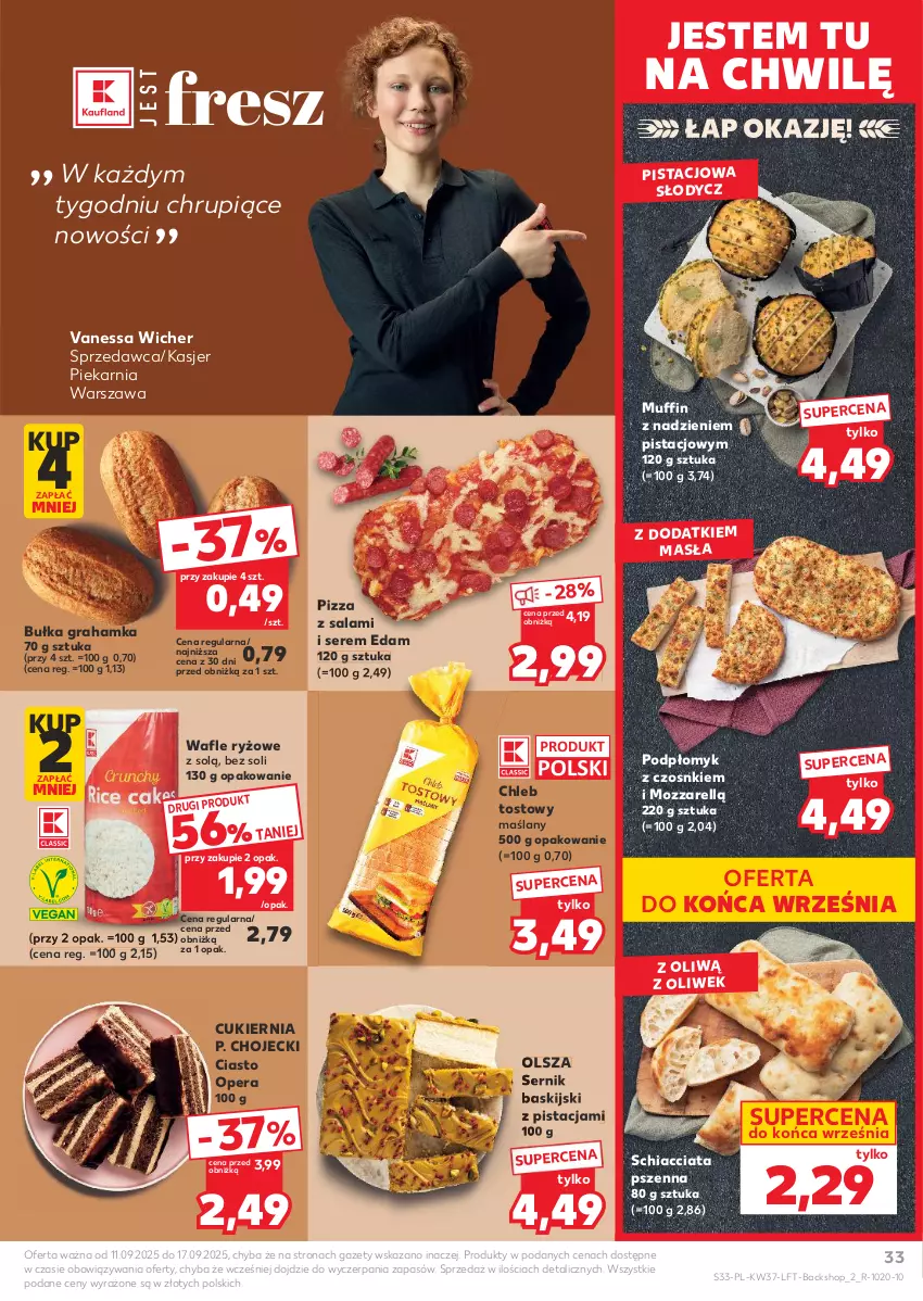 Gazetka promocyjna Kaufland - Gazetka tygodnia - ważna 11.09 do 17.09.2025 - strona 33 - produkty: Bułka, Bułka grahamka, Chia, Chleb, Chleb tostowy, Cukier, Edam, Gra, Pizza, Ryż, Salami, Ser, Wafle