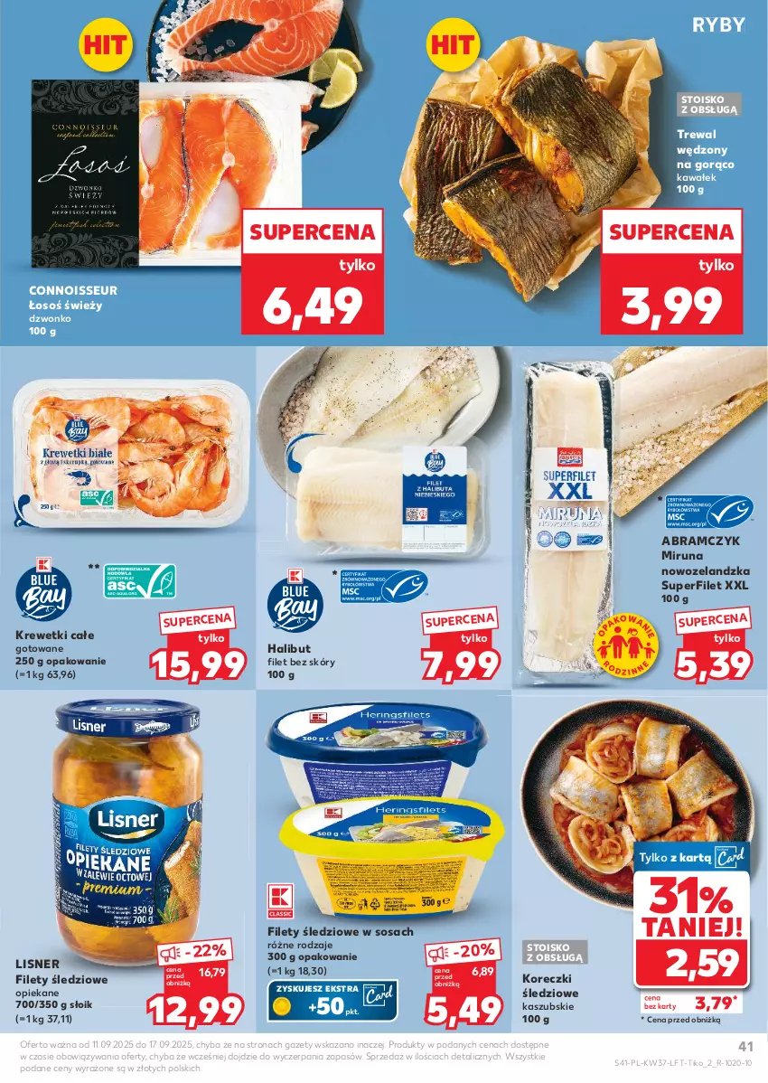 Gazetka promocyjna Kaufland - Gazetka tygodnia - ważna 11.09 do 17.09.2025 - strona 41 - produkty: Halibut, Kawa, Koreczki śledziowe, Krewetki, Lisner, Miruna, Sos, Wałek