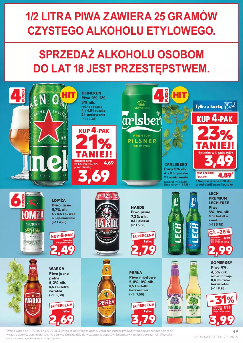 Gazetka promocyjna Kaufland - Gazetka tygodnia - ważna 11.09 do 17.09.2025 - strona 49 - produkty: Carlsberg, Gra, Heineken, Lech Premium, Perła, Piwa, Piwo, Piwo jasne, Somersby, Warka