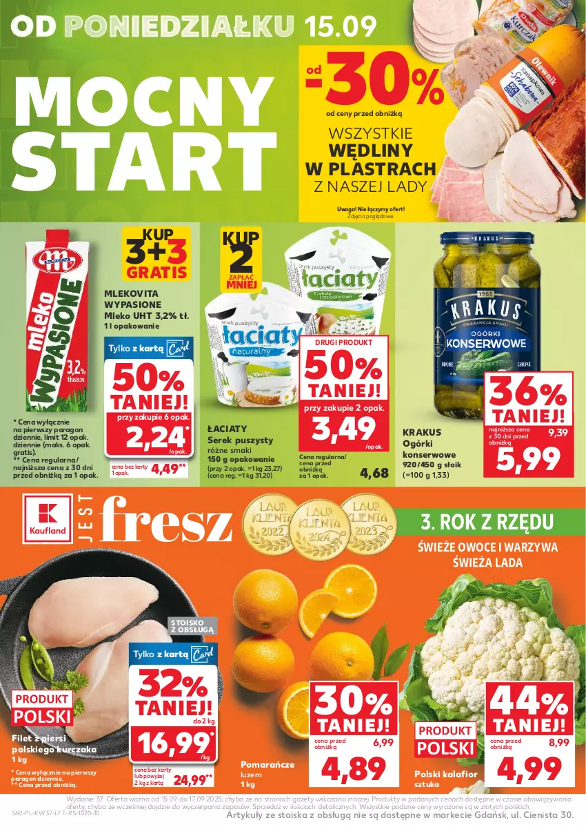 Gazetka promocyjna Kaufland - Gazetka tygodnia - ważna 11.09 do 17.09.2025 - strona 60 - produkty: Gra, Kalafior, Krakus, Kurczak, Mleko, Mlekovita, Ogórki konserwowe, Owoce, Pomarańcze, Ser, Serek, Serek puszysty, Waga, Warzywa