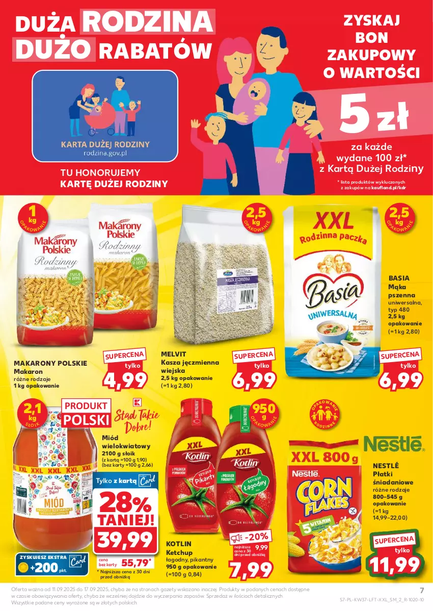 Gazetka promocyjna Kaufland - Gazetka tygodnia - ważna 11.09 do 17.09.2025 - strona 7 - produkty: Basia, Danio, Kasza, Kasza jęczmienna, Ketchup, Kotlin, Mąka, Mąka pszenna, Makaron, Melvit, Miód, Nestlé