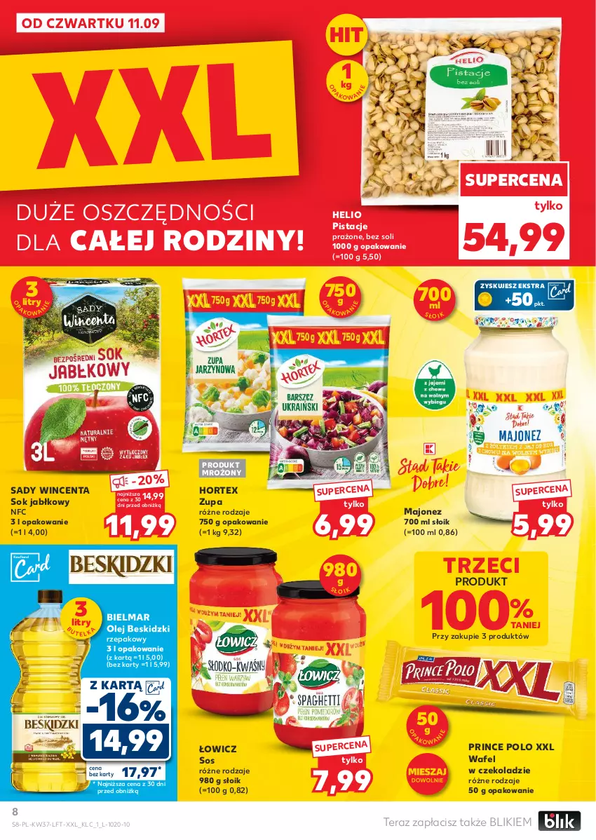 Gazetka promocyjna Kaufland - Gazetka tygodnia - ważna 11.09 do 17.09.2025 - strona 8 - produkty: Beskidzki, Helio, Hortex, Majonez, Olej, Pistacje, Prince Polo, Sok, Sok jabłkowy, Sos, Tera, Zupa