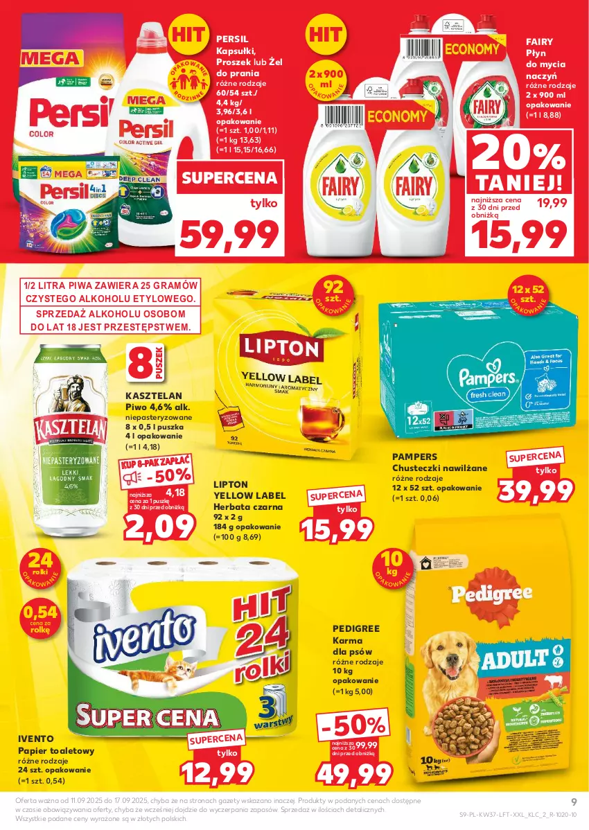 Gazetka promocyjna Kaufland - Gazetka tygodnia - ważna 11.09 do 17.09.2025 - strona 9 - produkty: Chusteczki, Do mycia naczyń, Fa, Fairy, Gra, Herbata, Herbata czarna, Kasztelan, Lipton, Pampers, Papier, Papier toaletowy, Pedigree, Persil, Piwa, Piwo, Płyn do mycia, Płyn do mycia naczyń, Rolki