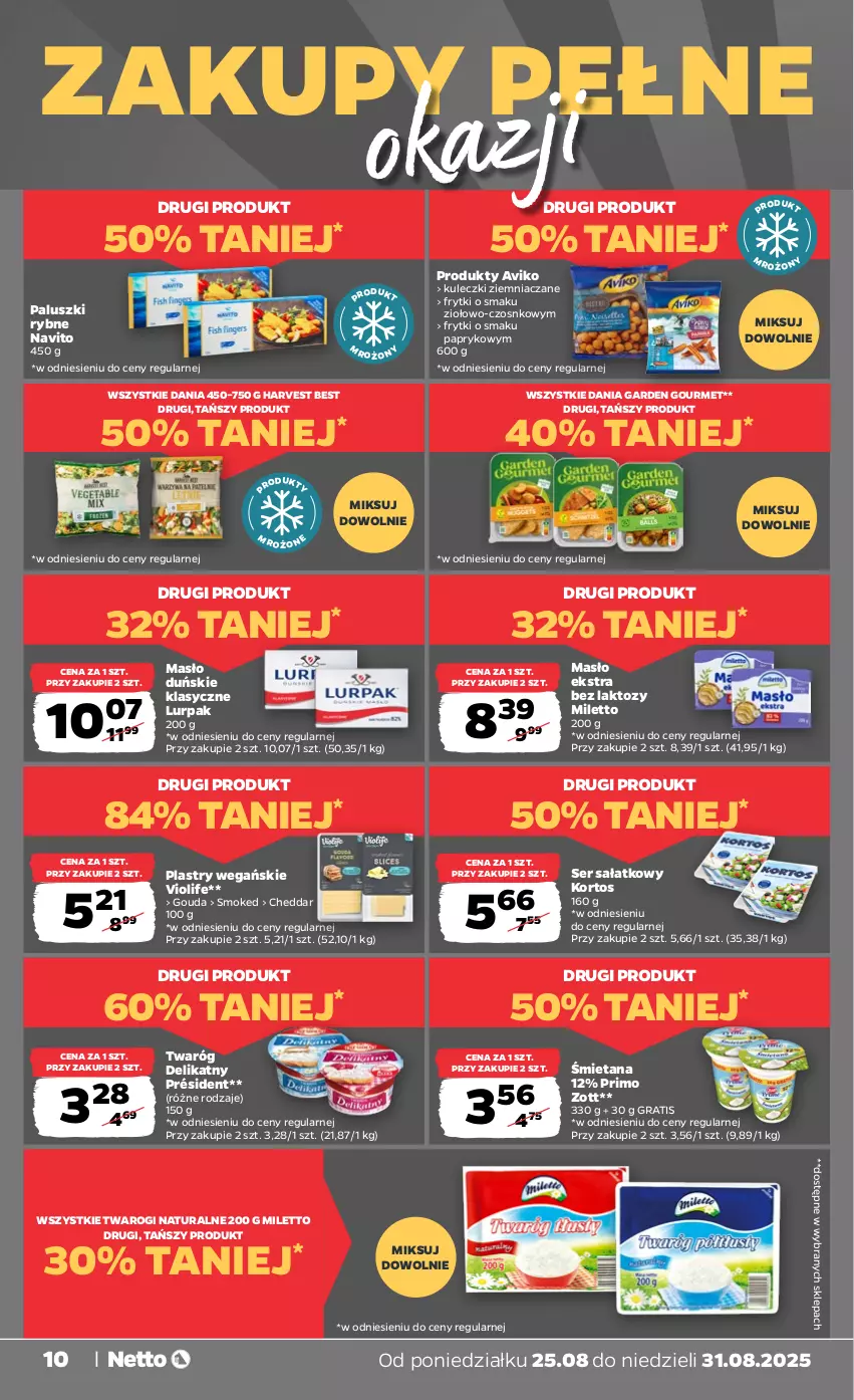Gazetka promocyjna Netto - Od Poniedziałku - ważna 25.08 do 31.08.2025 - strona 10 - produkty: Cheddar, Frytki, Gouda, Gra, Lurpak, Masło, Paluszki rybne, Président, Sałat, Ser, Twaróg, Twaróg delikatny, Zott