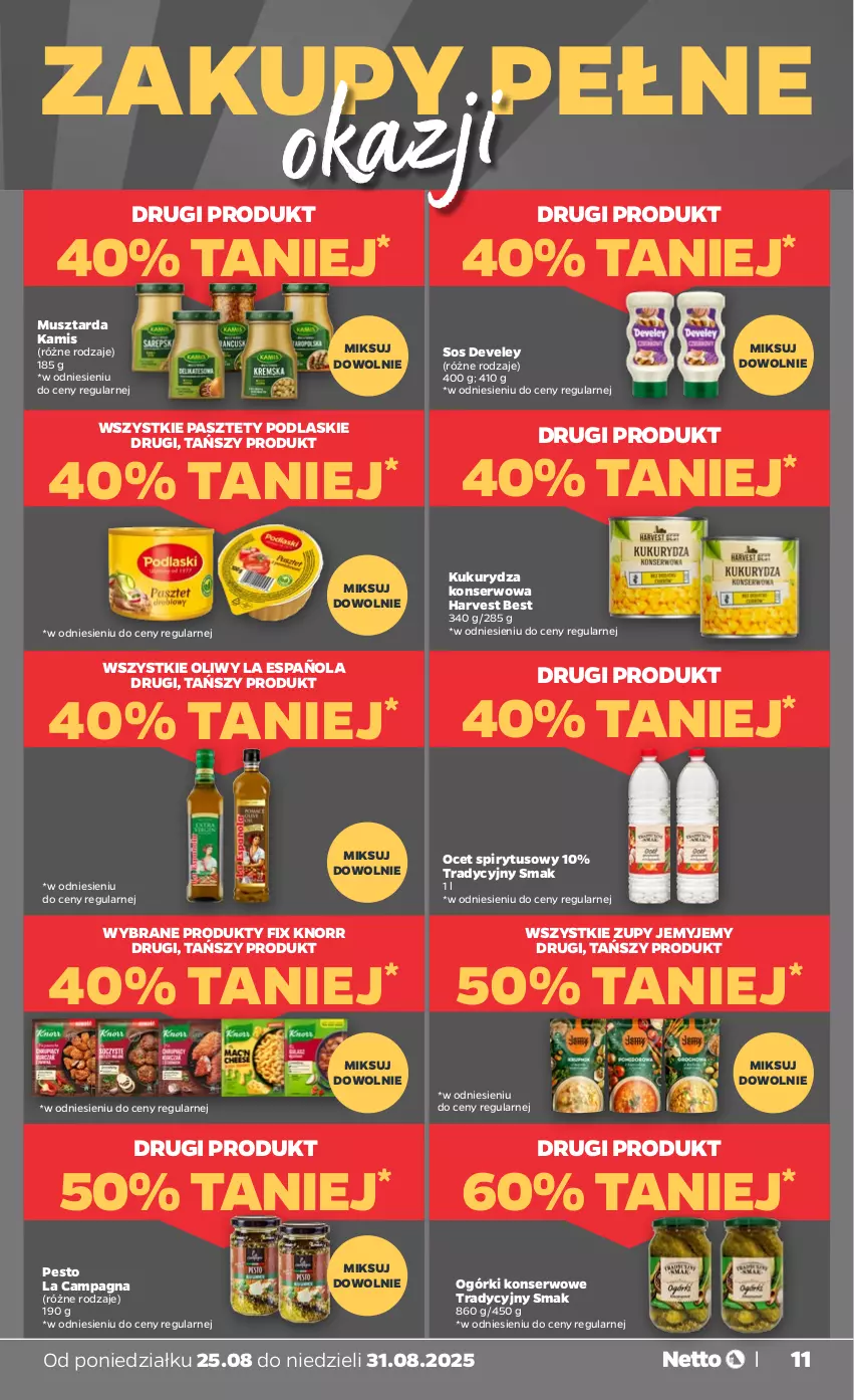 Gazetka promocyjna Netto - Od Poniedziałku - ważna 25.08 do 31.08.2025 - strona 11 - produkty: Kamis, Knorr, Kukurydza, Kukurydza konserwowa, Mus, Musztarda, Ocet, Ogórki konserwowe, Pasztet, Pesto, Podlaski, Ser, Sos