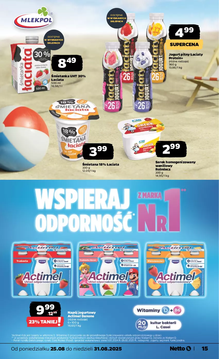 Gazetka promocyjna Netto - Od Poniedziałku - ważna 25.08 do 31.08.2025 - strona 15 - produkty: Actimel, Danone, Jogurt, Jogurt pitny, Napój, Napój jogurtowy, Rolmlecz, Ser, Serek, Serek homogenizowany