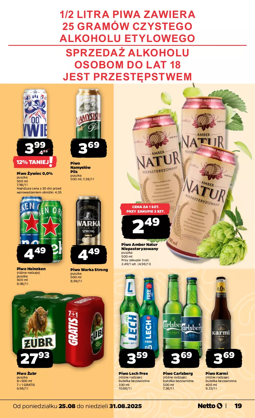 Gazetka promocyjna Netto - Od Poniedziałku - ważna 25.08 do 31.08.2025 - strona 19 - produkty: Carlsberg, Gra, Heineken, Karmi, Namysłów, Piwa, Piwo, Warka