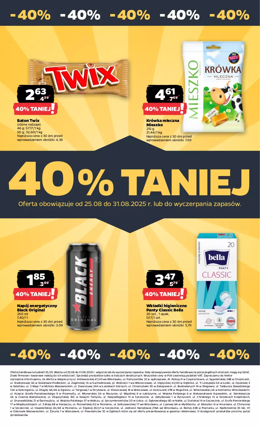 Gazetka promocyjna Netto - Od Poniedziałku - ważna 25.08 do 31.08.2025 - strona 26 - produkty: Baton, Bell, Bella, Fa, Gin, Gry, Karp, Kujawski, Lack, Napój, Napój energetyczny, Podlaski, Sok, Stock, Top, Twix, Wino, Wkładki