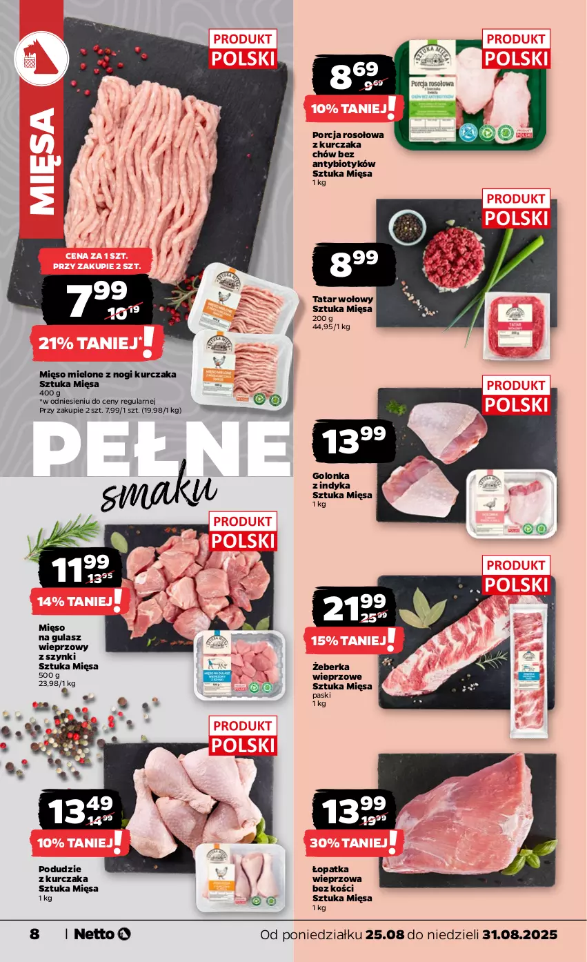 Gazetka promocyjna Netto - Od Poniedziałku - ważna 25.08 do 31.08.2025 - strona 8 - produkty: Golonka z indyka, Kurczak, Mięso, Mięso mielone, Mięso na gulasz, Podudzie z kurczaka, Por, Tatar wołowy