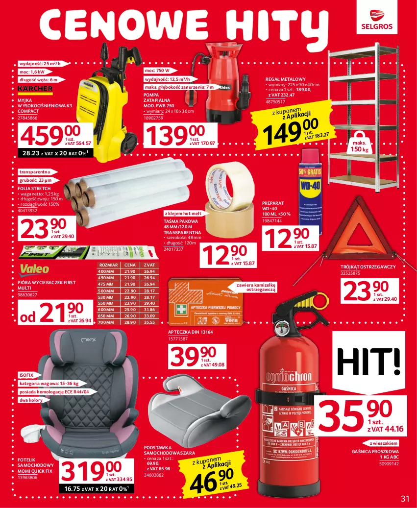 Gazetka promocyjna Selgros - Oferta przemysłowa - ważna 15.06 do 28.06.2023 - strona 31 - produkty: Fotel, Fotelik, Fotelik samochodowy, Gaśnica, Klej, Koc, Podstawka samochodowa, Regał, Regał metalowy, Sok, Taśma pakowa, Tran, Trójkąt ostrzegawczy, Waga, WD-40, Wieszak