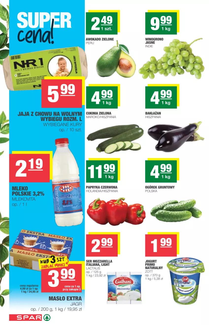 Gazetka promocyjna Spar - Eurospar - ważna 28.04 do 04.05.2021 - strona 2 - produkty: Grunt, Jagr, Jaja, Jogurt, Masło, Mleko, Mlekovita, Mozzarella, Ogórek, Papryka, Papryka czerwona, Ser, Wino, Zott