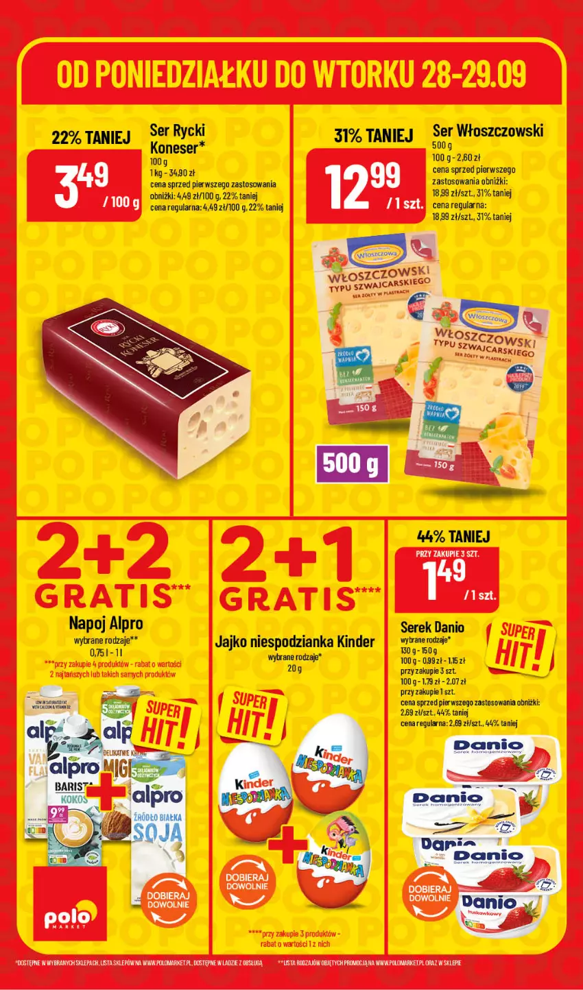 Gazetka promocyjna PoloMarket - Katalog Superhity - ważna 28.09 do 29.09.2026 - strona 4 - produkty: Alpro, Danio, Kinder, Ser, Serek, Włoszczowski