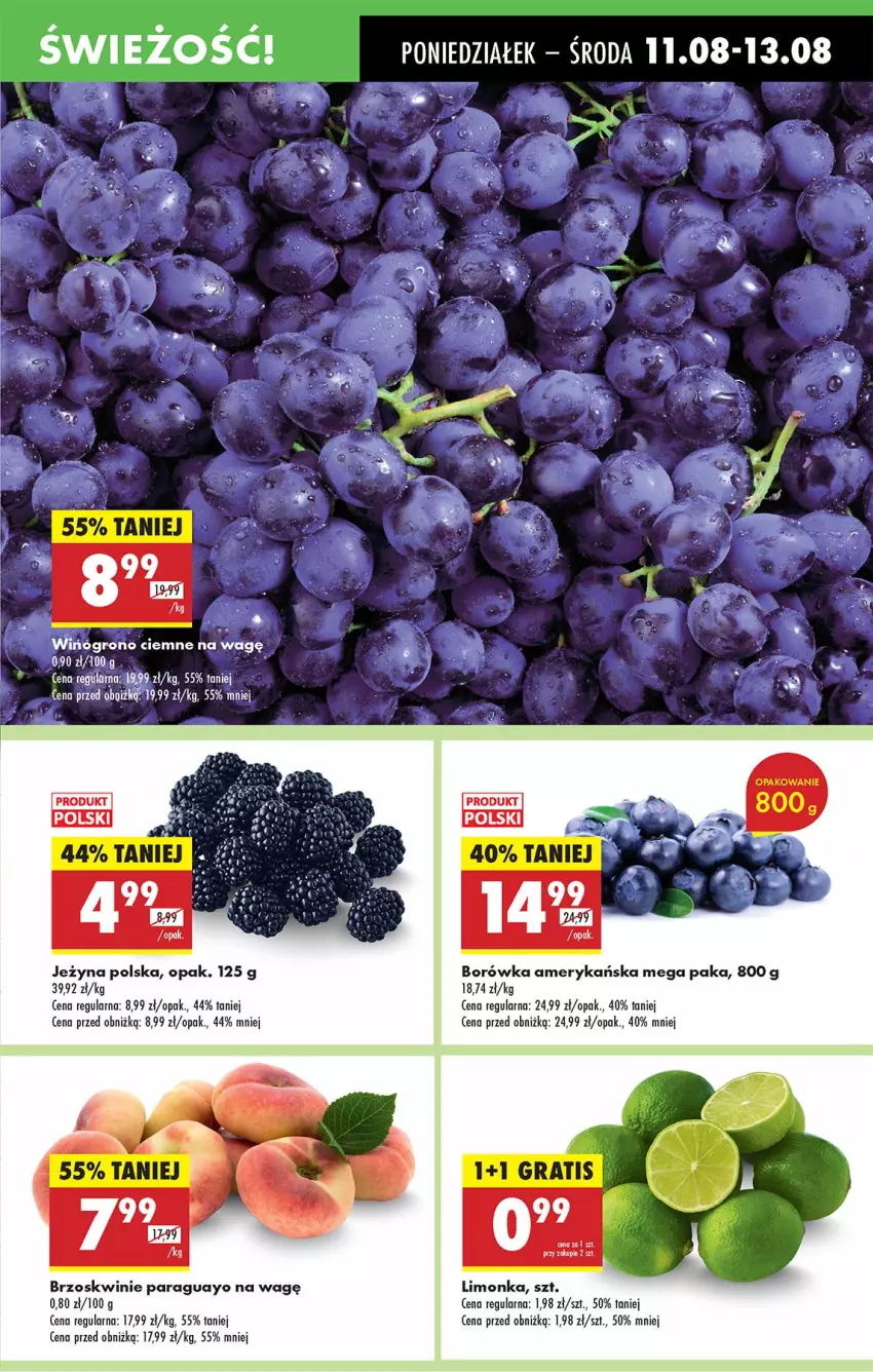 Gazetka promocyjna Biedronka - Od Poniedziałku - ważna 11.08 do 16.08.2025 - strona 21 - produkty: Borówka, Borówka amerykańska, Brzoskwinie, Fa, Gra, Limonka