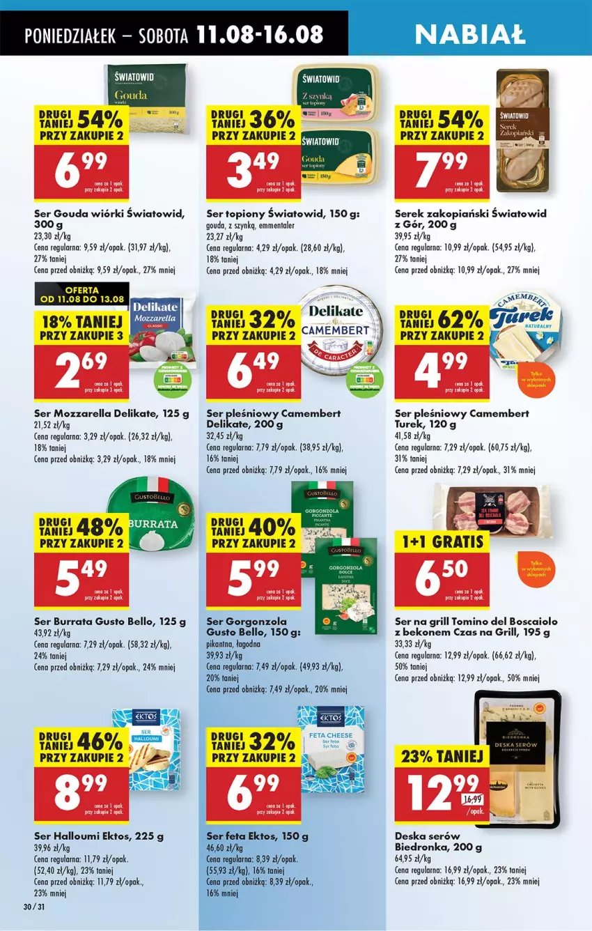 Gazetka promocyjna Biedronka - Od Poniedziałku - ważna 11.08 do 16.08.2025 - strona 36 - produkty: Beko, Bell, Burrata, Camembert, Deska serów, Emmental, Feta, Gorgonzola, Gouda, Grill, Mozzarella, Ser, Ser pleśniowy, Ser topiony, Serek, Top