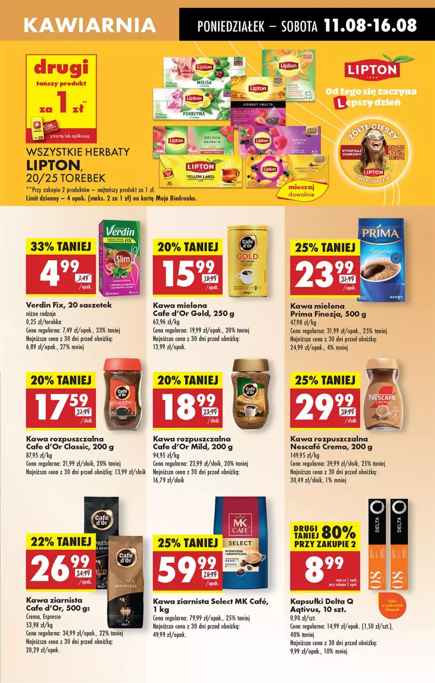 Gazetka promocyjna Biedronka - Od Poniedziałku - ważna 11.08 do 16.08.2025 - strona 47 - produkty: Fa, Kawa, Kawa mielona, Kawa rozpuszczalna, Kawa ziarnista, Lipton, Prima, Torebka