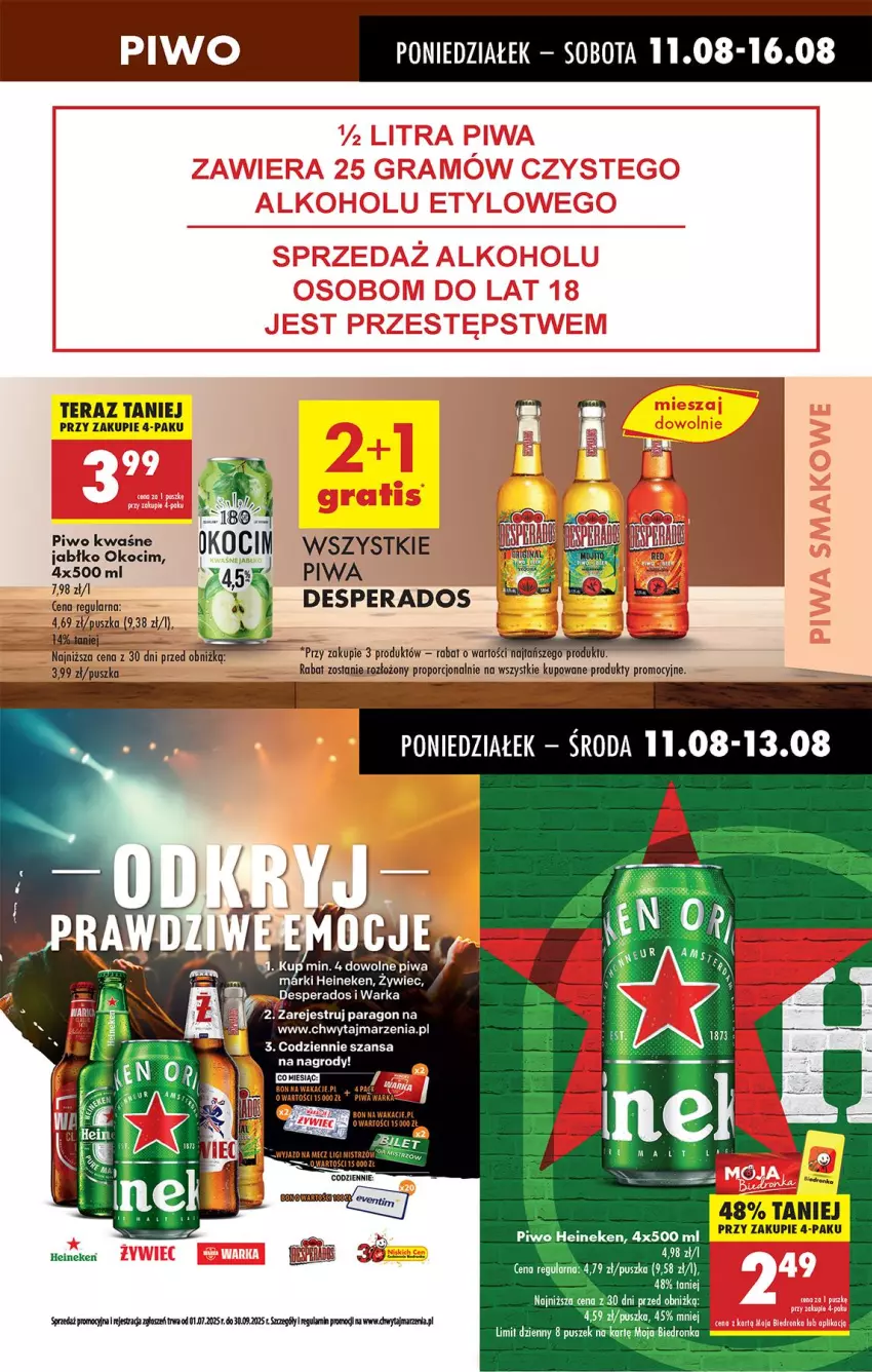 Gazetka promocyjna Biedronka - Od Poniedziałku - ważna 11.08 do 16.08.2025 - strona 51 - produkty: Desperados, Fa, Heineken, Piwa, Por, Tera, Warka