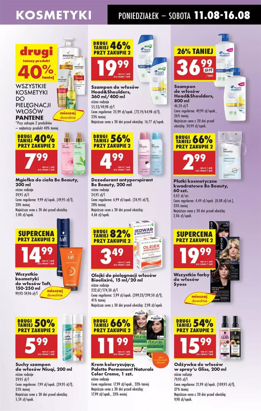 Gazetka promocyjna Biedronka - Od Poniedziałku - ważna 11.08 do 16.08.2025 - strona 53 - produkty: Antyperspirant, Be Be, BIC, Color Creme, Dezodorant, Fa, Leon, Niuqi, Odzywka do włosów, Olej, Palette, Pantene, Płatki kosmetyczne, Suchy szampon, Syoss, Szampon, Taft