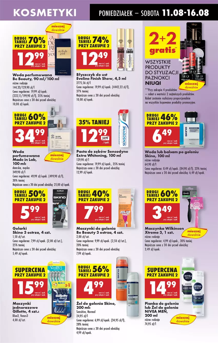 Gazetka promocyjna Biedronka - Od Poniedziałku - ważna 11.08 do 16.08.2025 - strona 55 - produkty: Balsam po goleniu, Be Be, Błyszczyk do ust, Eveline, Fa, Finish, Gillette, Maszynka, Nivea, Pasta do zębów, Perfum, Pianka do golenia, Por, Sensodyne, Szynka, Venus, Woda, Woda perfumowana
