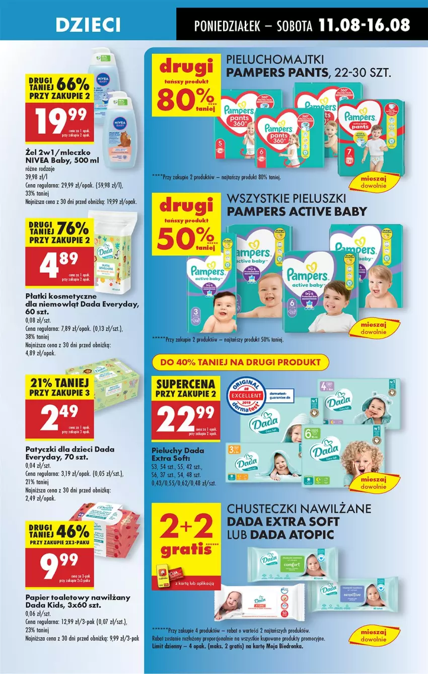 Gazetka promocyjna Biedronka - Od Poniedziałku - ważna 11.08 do 16.08.2025 - strona 57 - produkty: Chusteczki, Chusteczki nawilzane, Dada, Dzieci, Gra, LG, Majtki, Mleczko, Nivea, Nivea Baby, Pampers, Papier, Papier toaletowy, Pieluchomajtki, Płatki kosmetyczne, Por, Top