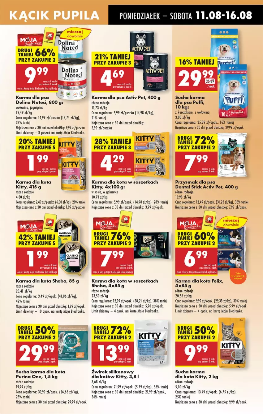 Gazetka promocyjna Biedronka - Od Poniedziałku - ważna 11.08 do 16.08.2025 - strona 61 - produkty: Fa, Fanta, Felix, Gala, Kurczak, Przysmak dla psa, Puf, Pur, Purina, Sheba, Sos, Sucha karma, Wołowina
