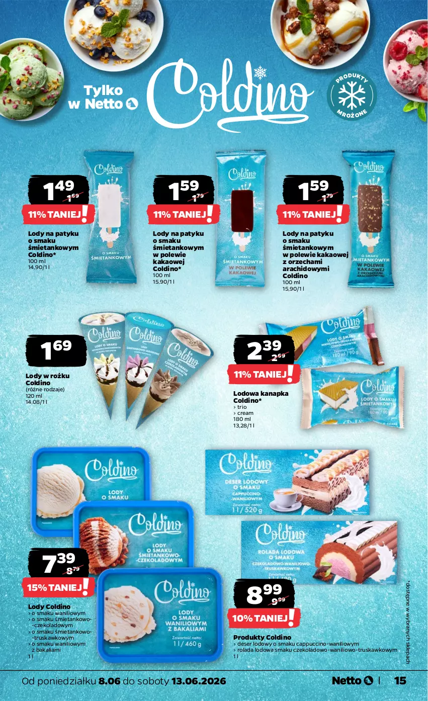 Gazetka promocyjna Netto - Od Poniedziałku - ważna 08.06 do 13.06.2026 - strona 15 - produkty: Cappuccino, Deser, Kakao, Lody, Rolada, Ser