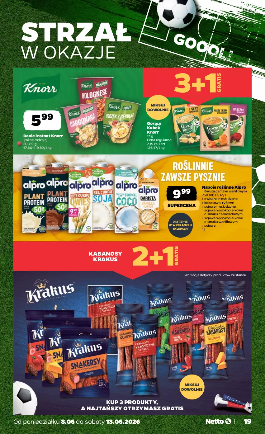 Gazetka promocyjna Netto - Od Poniedziałku - ważna 08.06 do 13.06.2026 - strona 19 - produkty: Alpro, Gra, Kabanos, Knorr, Kokos, Krakus, Kubek, Napoje, Ryż, Sok