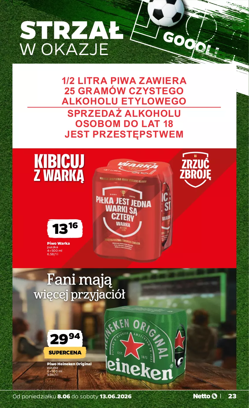Gazetka promocyjna Netto - Od Poniedziałku - ważna 08.06 do 13.06.2026 - strona 23 - produkty: Gin, Gra, Heineken, Piwa, Piwo, Warka