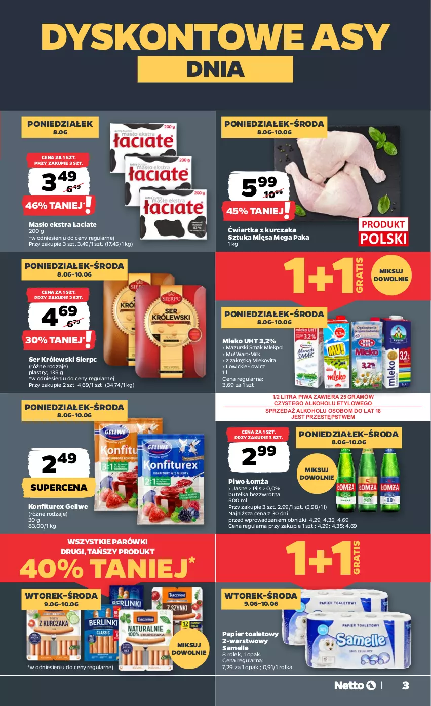 Gazetka promocyjna Netto - Od Poniedziałku - ważna 08.06 do 13.06.2026 - strona 3 - produkty: Gra, Królewski, Kurczak, Masło, Mleko, Mlekovita, Papier, Papier toaletowy, Parówki, Piwa, Piwo, Ser