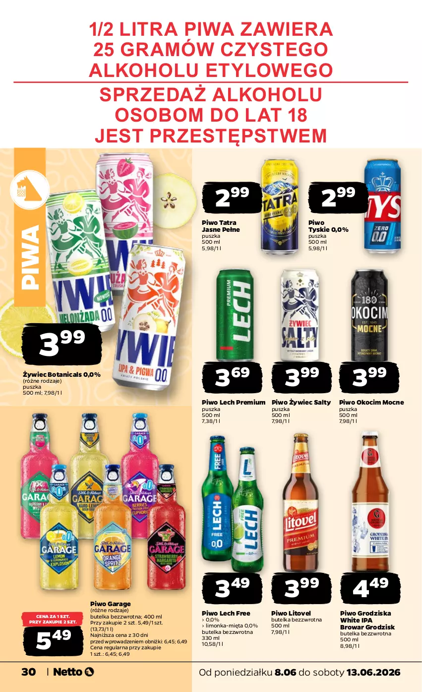 Gazetka promocyjna Netto - Od Poniedziałku - ważna 08.06 do 13.06.2026 - strona 30 - produkty: Gra, Koc, Lech Premium, Limonka, Mięta, Okocim, Piwa, Piwo, Tatra, Tyskie