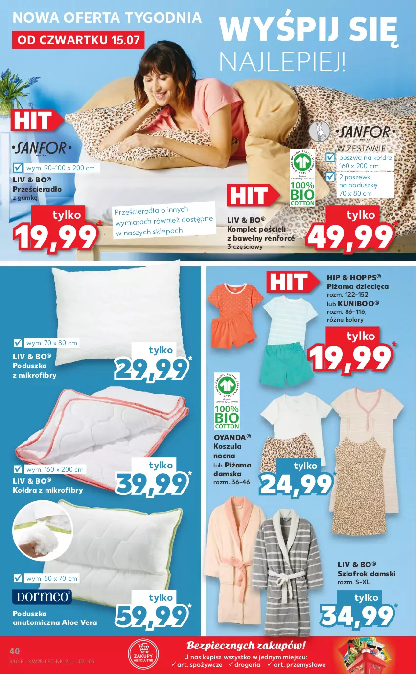 Gazetka promocyjna Kaufland - OFERTA TYGODNIA - ważna 15.07 do 21.07.2021 - strona 40 - produkty: Aloe vera, Atomic, Dzieci, Kołdra, Kołdra z mikrofibry, Komplet pościeli, Kosz, Koszula, Koszula nocna, Piec, Piżama, Poduszka, Poduszka z mikrofibry, Pościel, Prześcieradło, Szlafrok