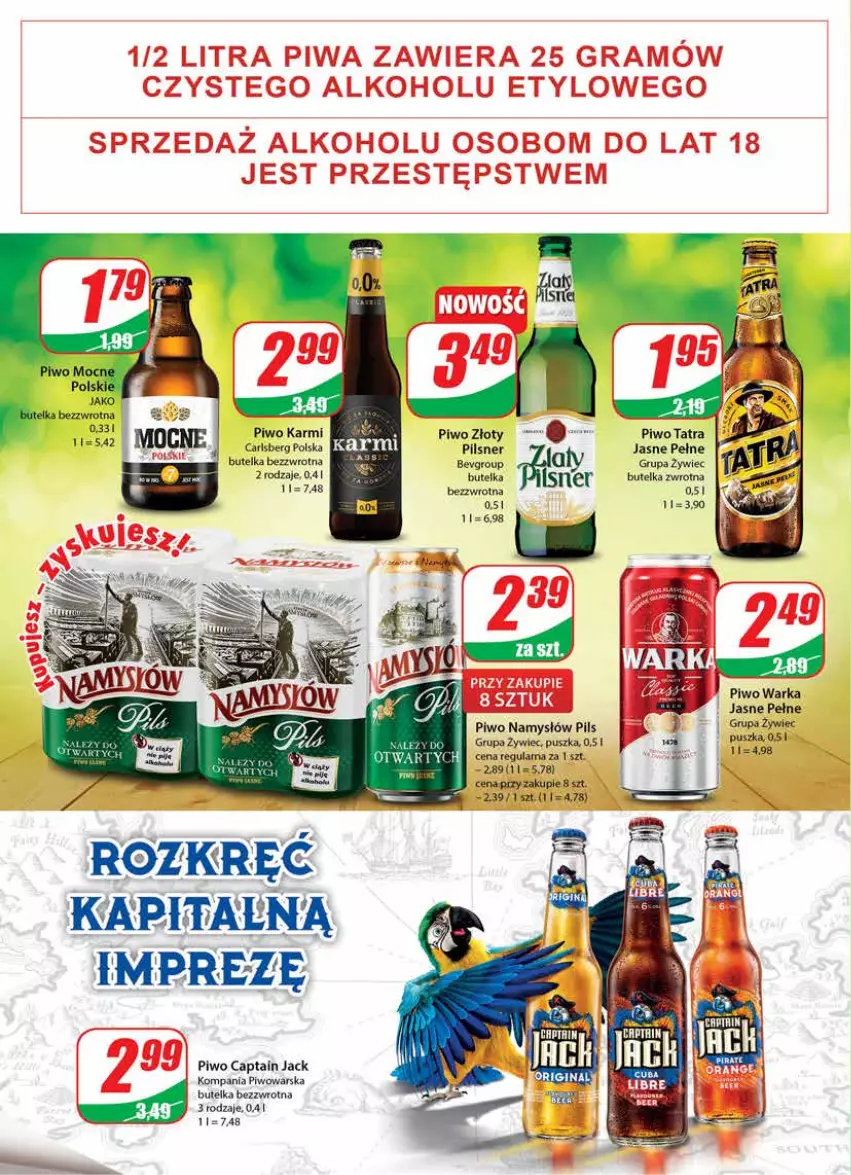 Gazetka promocyjna Dino - Gazetka - ważna 03.11 do 09.11.2021 - strona 14 - produkty: Captain Jack, Carlsberg, Karmi, Namysłów, Piwo, Tatra, Warka