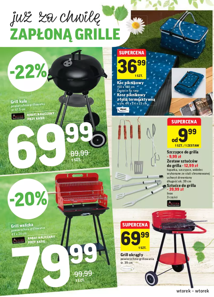 Gazetka promocyjna Intermarche - Grill majowy - ważna 27.04 do 04.05.2021 - strona 12 - produkty: Grill, Koc, Kosz, Szczypce, Walizka, Widelec, Zestaw sztućców